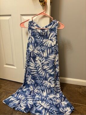 Tommy Bahama Blue & White Tie-Dye Leaf Print Dress